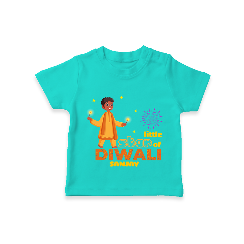 Little Star Of Diwali - Customized T-Shirt For Kids - TEAL - 0-5 Months Old (Chest 17")