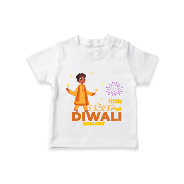 Little Star Of Diwali - Customized T-Shirt For Kids - WHITE - 0-5 Months Old (Chest 17")