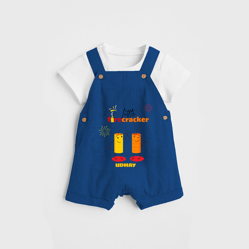 Little Fire Cracker - Customized Dungaree Set For Kids - COBALT BLUE - 0 - 5 Months Old (Chest 18")