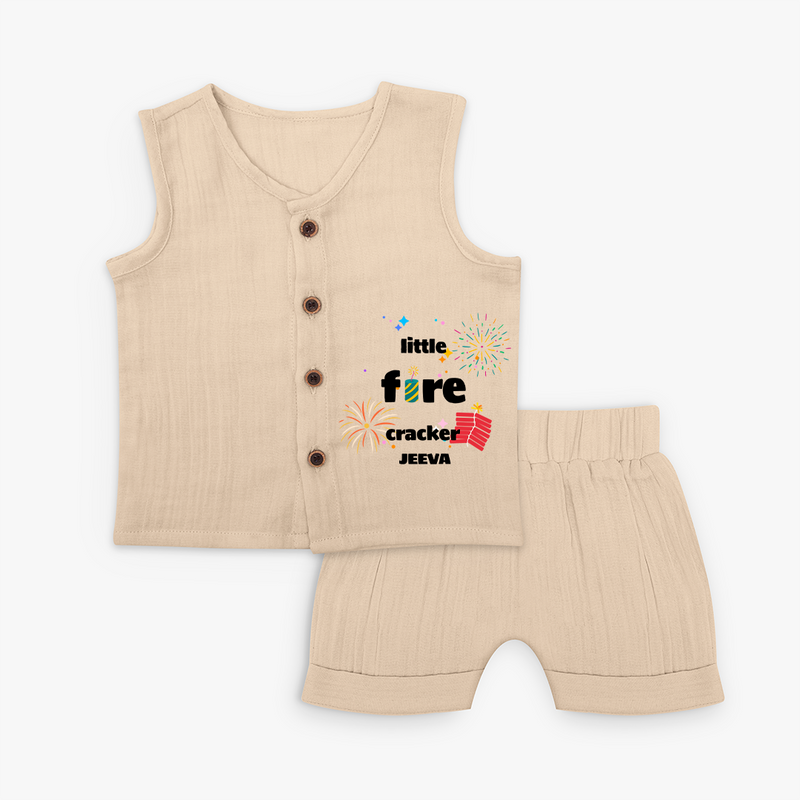 Little Fire Cracker - Customized Crackers Themed Jabla Set For Kids - CREAM - 0 - 3 Months Old (Chest 9.8")