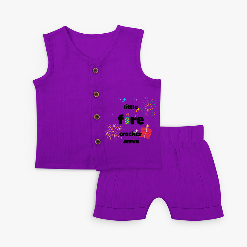 Little Fire Cracker - Customized Crackers Themed Jabla Set For Kids - ROYAL PURPLE - 0 - 3 Months Old (Chest 9.8")