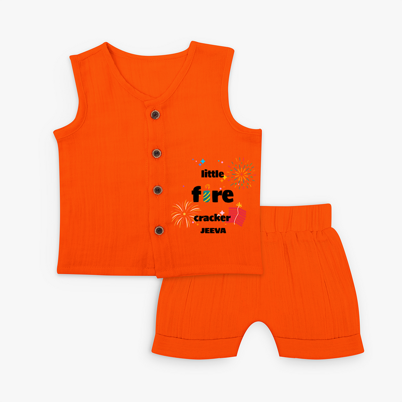 Little Fire Cracker - Customized Crackers Themed Jabla Set For Kids - TANGERINE - 0 - 3 Months Old (Chest 9.8")