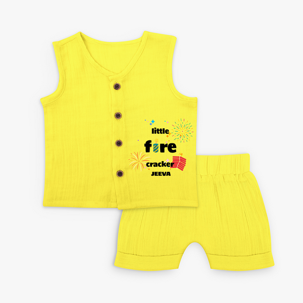 Little Fire Cracker - Customized Crackers Themed Jabla Set For Kids - YELLOW - 0 - 3 Months Old (Chest 9.8")