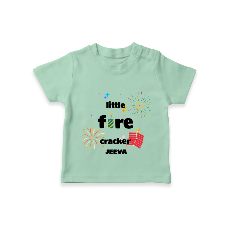 Little Fire Cracker - Customized Crackers Themed T-Shirt For Kids - MINT GREEN - 0-5 Months Old (Chest 17")