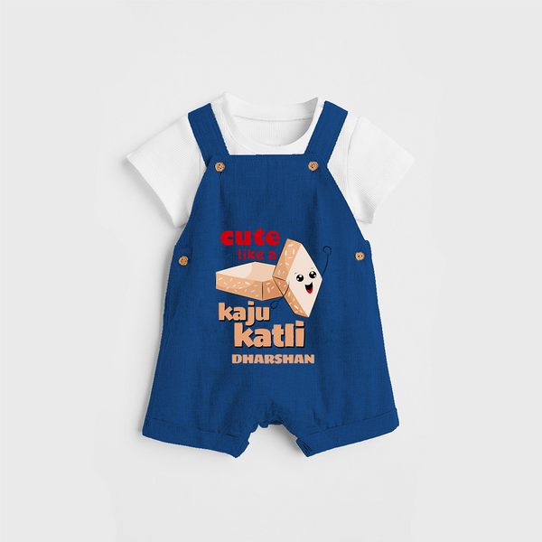 Cute Like A Kaju Katli - Customized Dungaree Set For Kids - COBALT BLUE - 0 - 5 Months Old (Chest 18")