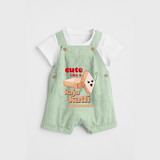 Cute Like A Kaju Katli - Customized Dungaree Set For Kids - MINT GREEN - 0 - 5 Months Old (Chest 18")