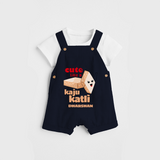 Cute Like A Kaju Katli - Customized Dungaree Set For Kids - NAVY BLUE - 0 - 5 Months Old (Chest 18")