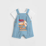 Cute Like A Kaju Katli - Customized Dungaree Set For Kids - SKY BLUE - 0 - 5 Months Old (Chest 18")