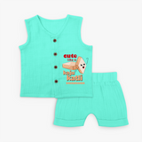 Cute Like A Kaju Katli - Customized Jabla Set For Kids - AQUA GREEN - 0 - 3 Months Old (Chest 9.8")