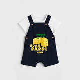 Sweet As A Soan Papdi - Customized Dungaree Set For Kids - NAVY BLUE - 0 - 5 Months Old (Chest 18")