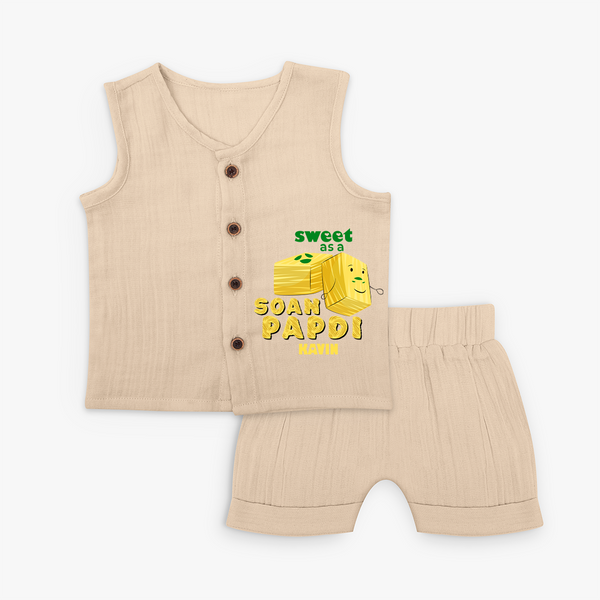 Sweet As A Soan Papdi - Customized Jabla Set For Kids - CREAM - 0 - 3 Months Old (Chest 9.8")