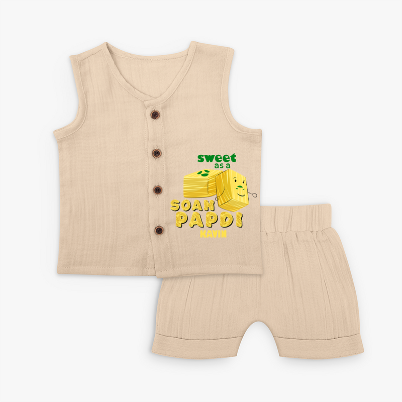 Sweet As A Soan Papdi - Customized Jabla Set For Kids - CREAM - 0 - 3 Months Old (Chest 9.8")