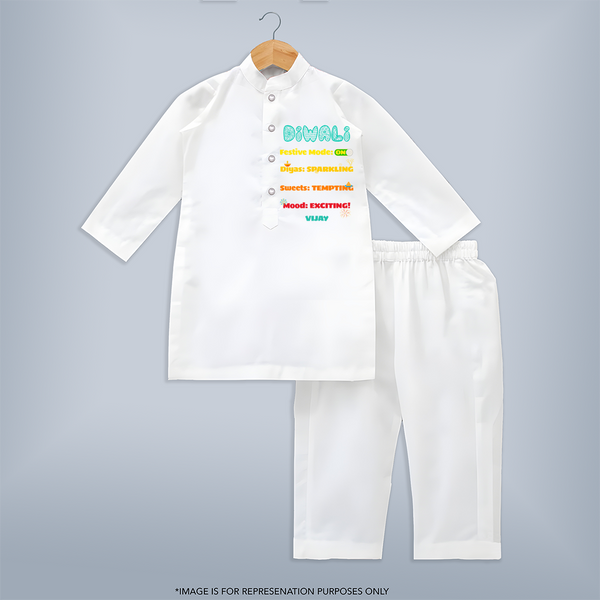 Festive Mode On - Customized Kurta Set For Kids - WHITE - 3-6 Month Old (Chest 24", Kurta Length 14'', Waist 19", Pant Length 14")