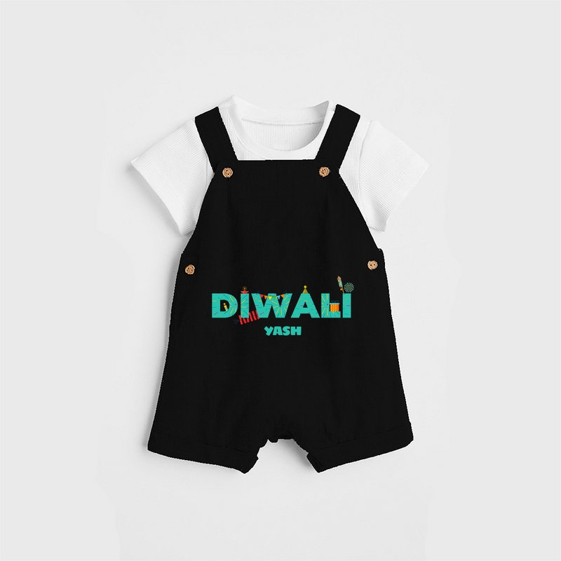 Celebrating Diwali - Customized Dungaree Set For Kids - BLACK - 0 - 5 Months Old (Chest 18")