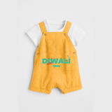 Celebrating Diwali - Customized Dungaree Set For Kids - PASTEL YELLOW - 0 - 5 Months Old (Chest 18")