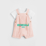 Celebrating Diwali - Customized Dungaree Set For Kids - PEACH - 0 - 5 Months Old (Chest 18")