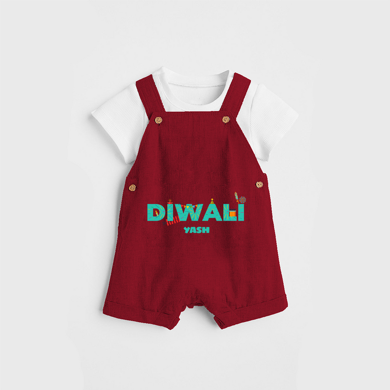 Celebrating Diwali - Customized Dungaree Set For Kids - RED - 0 - 5 Months Old (Chest 18")