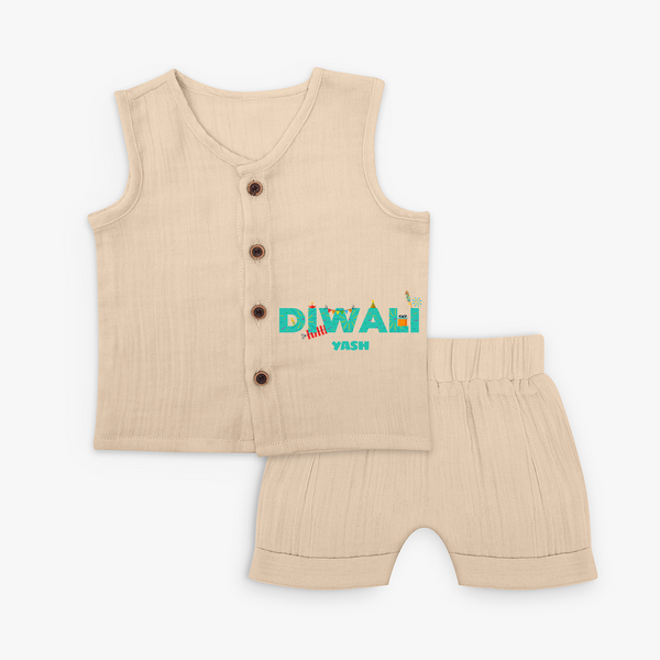 Celebrating Diwali - Customized Jabla Set For Kids - CREAM - 0 - 3 Months Old (Chest 9.8")