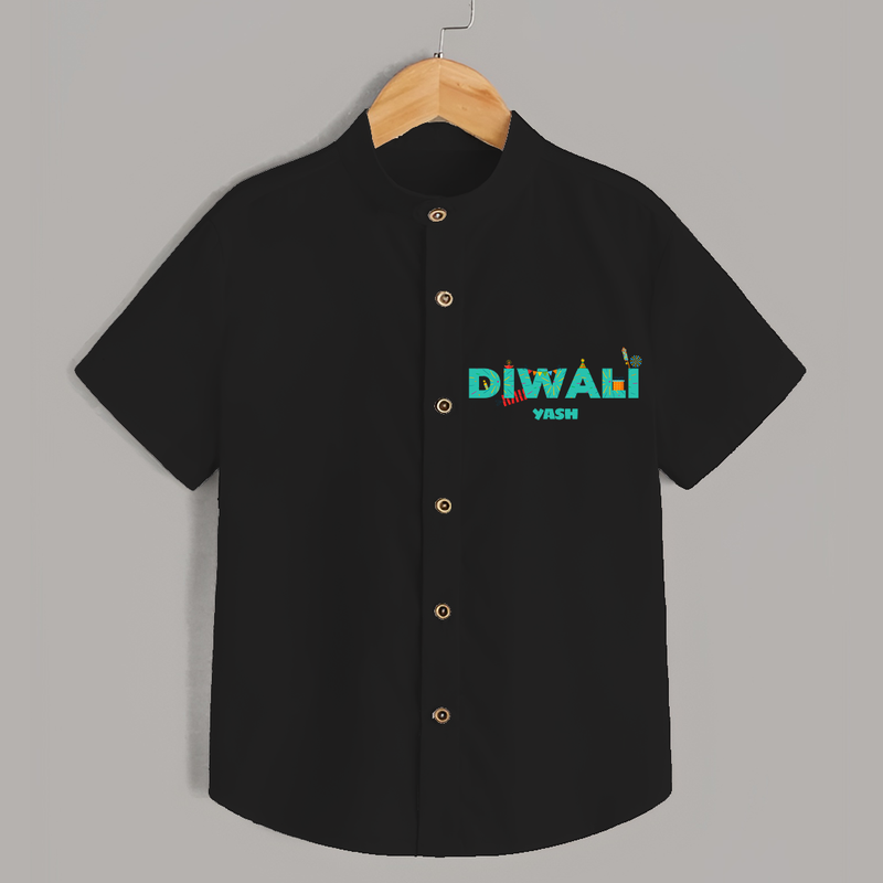 Celebrating Diwali - Customized Shirt For Kids - BLACK - 0 - 6 Months Old (Chest 23")