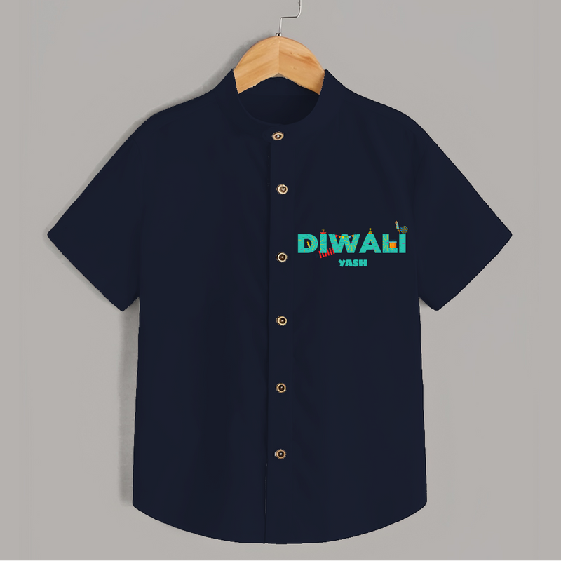 Celebrating Diwali - Customized Shirt For Kids - NAVY BLUE - 0 - 6 Months Old (Chest 23")