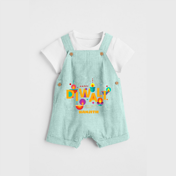 Happy Diwali , Festival Of Lights - Customized Dungaree Set For Kids - ARCTIC BLUE - 0 - 5 Months Old (Chest 18")