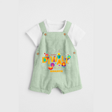 Happy Diwali , Festival Of Lights - Customized Dungaree Set For Kids - MINT GREEN - 0 - 5 Months Old (Chest 18")