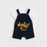 Happy Diwali , Festival Of Lights - Customized Dungaree Set For Kids - NAVY BLUE - 0 - 5 Months Old (Chest 18")