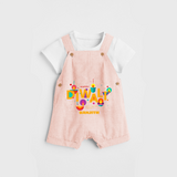 Happy Diwali , Festival Of Lights - Customized Dungaree Set For Kids - PEACH - 0 - 5 Months Old (Chest 18")