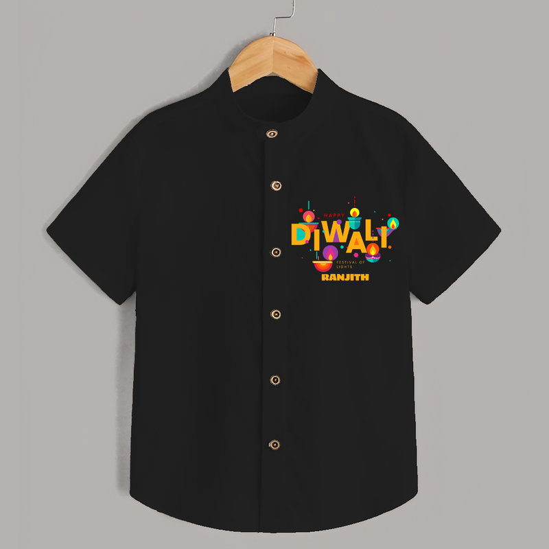 Happy Diwali , Festival Of Lights - Customized Shirt For Kids - BLACK - 0 - 6 Months Old (Chest 23")