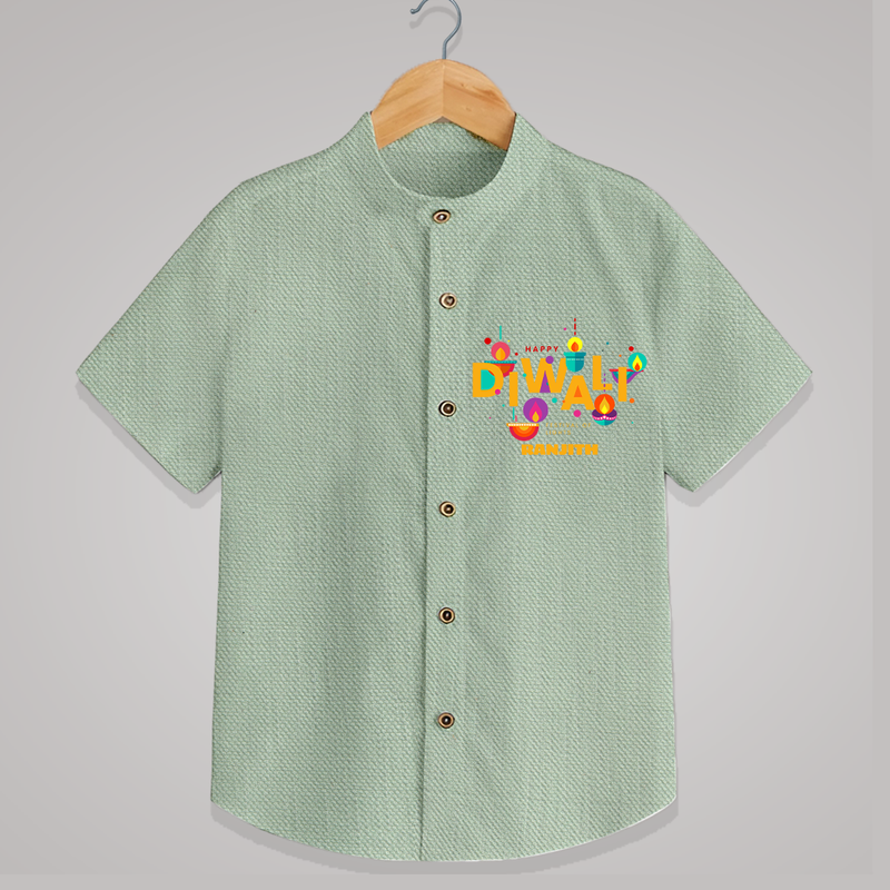 Happy Diwali , Festival Of Lights - Customized Shirt For Kids - MINT GREEN - 0 - 6 Months Old (Chest 23")