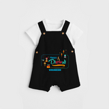 Happy Diwali , Celebrating This Diwali With Crackers - Customized Dungaree Set For Kids - BLACK - 0 - 5 Months Old (Chest 18")