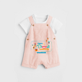 Happy Diwali , Celebrating This Diwali With Crackers - Customized Dungaree Set For Kids - PEACH - 0 - 5 Months Old (Chest 18")