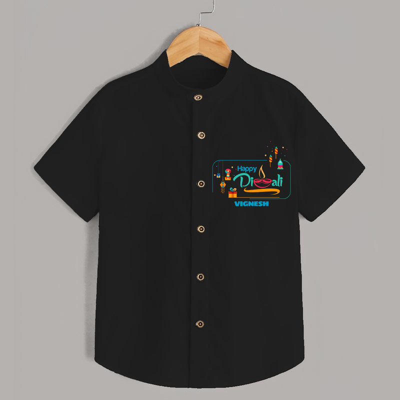 Happy Diwali , Celebrating This Diwali With Crackers - Customized Shirt For Kids - BLACK - 0 - 6 Months Old (Chest 23")