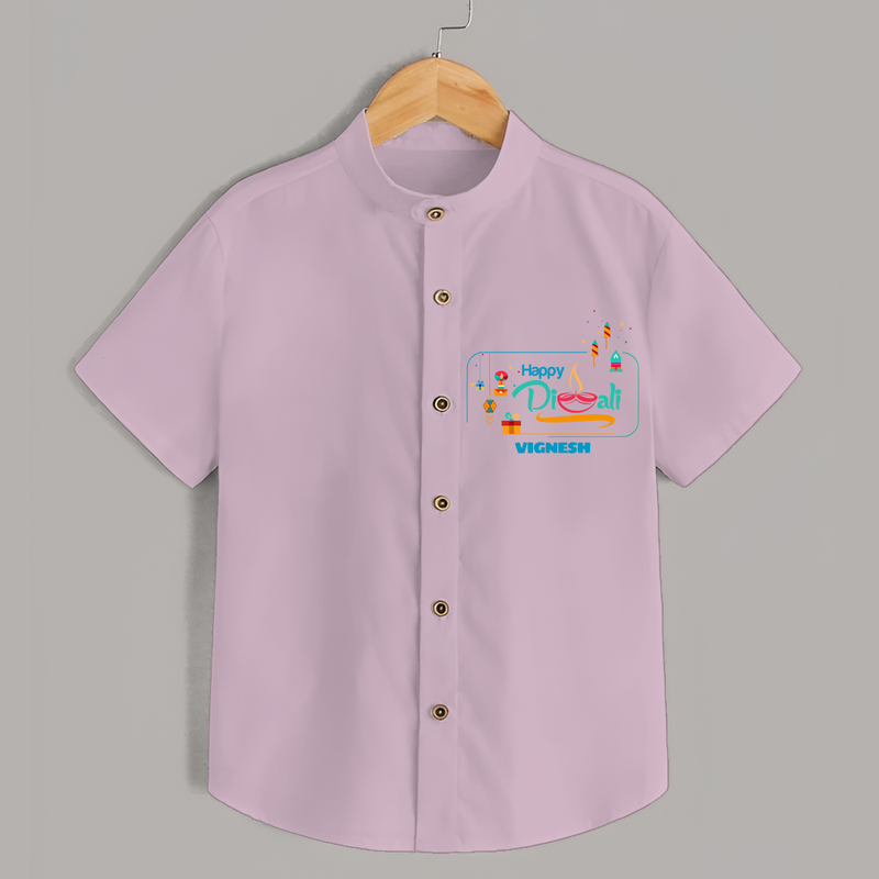 Happy Diwali , Celebrating This Diwali With Crackers - Customized Shirt For Kids - PINK - 0 - 6 Months Old (Chest 23")