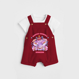 Happy Diwali With Cute little Elephant - Customized Dungaree Set For Kids - RED - 0 - 5 Months Old (Chest 18")