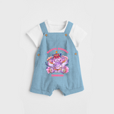 Happy Diwali With Cute little Elephant - Customized Dungaree Set For Kids - SKY BLUE - 0 - 5 Months Old (Chest 18")