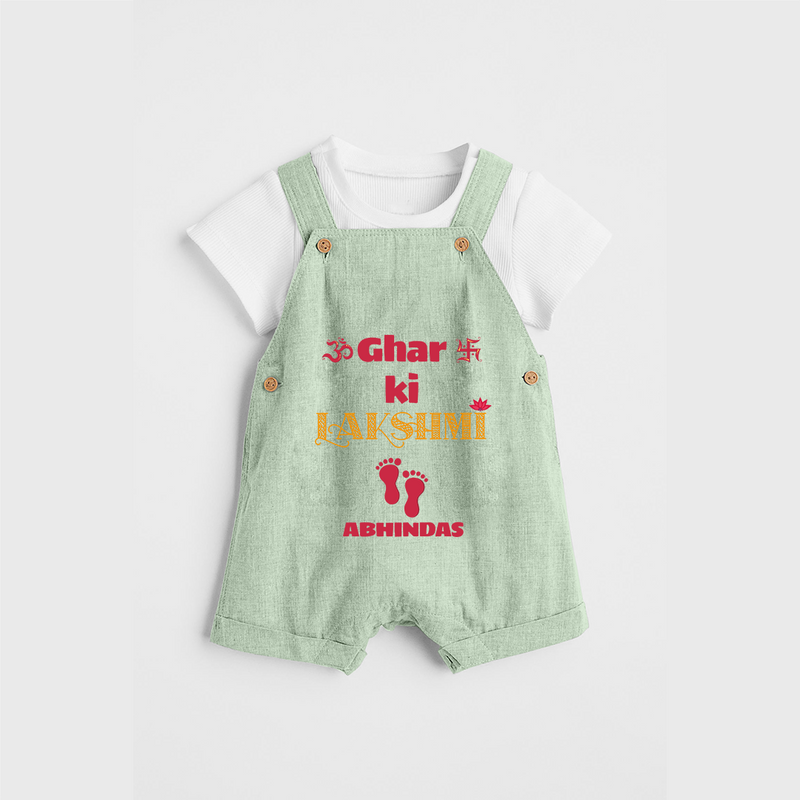 Ghar Ki Lakshimi - Customized Dungaree Set For Kids - MINT GREEN - 0 - 5 Months Old (Chest 18")