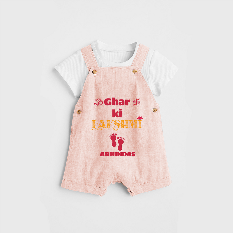 Ghar Ki Lakshimi - Customized Dungaree Set For Kids - PEACH - 0 - 5 Months Old (Chest 18")