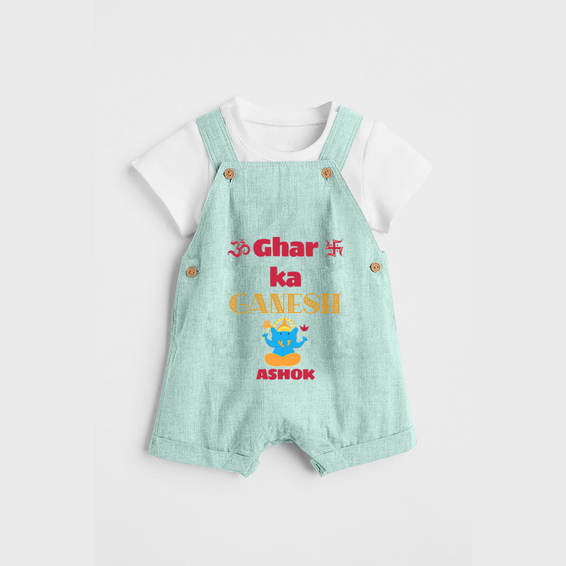 Ghar Ka Ganesh - Customized Dungaree Set For Kids - ARCTIC BLUE - 0 - 5 Months Old (Chest 18")