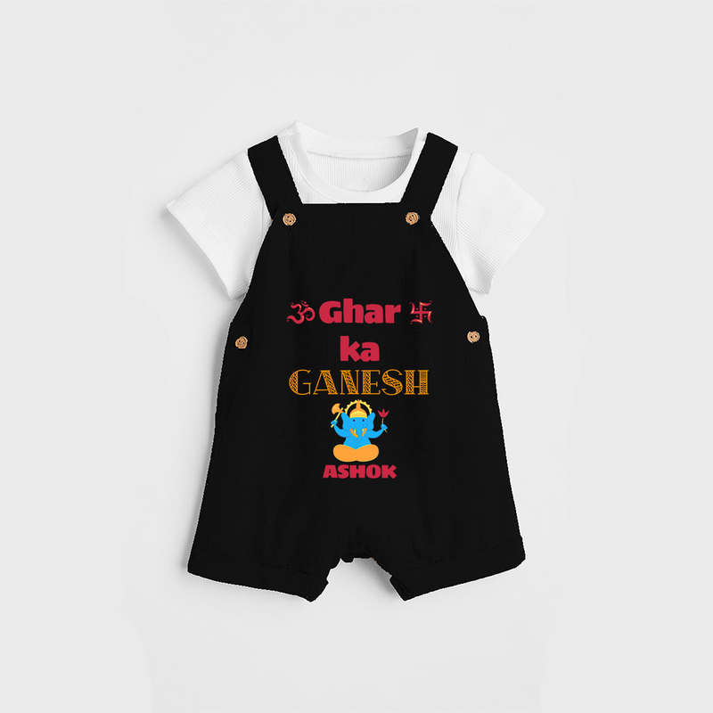 Ghar Ka Ganesh - Customized Dungaree Set For Kids - BLACK - 0 - 5 Months Old (Chest 18")