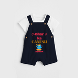 Ghar Ka Ganesh - Customized Dungaree Set For Kids - NAVY BLUE - 0 - 5 Months Old (Chest 18")