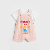 Ghar Ka Ganesh - Customized Dungaree Set For Kids - PEACH - 0 - 5 Months Old (Chest 18")