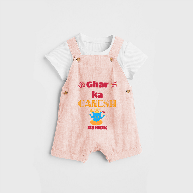 Ghar Ka Ganesh - Customized Dungaree Set For Kids - PEACH - 0 - 5 Months Old (Chest 18")