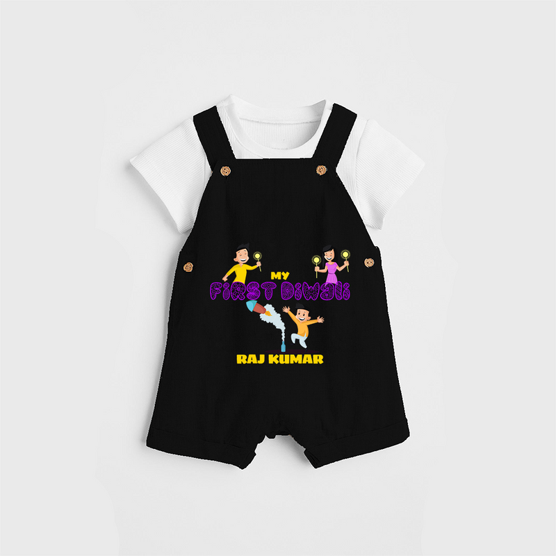 My First Diwali - Customized Dungaree Set For Kids - BLACK - 0 - 5 Months Old (Chest 18")