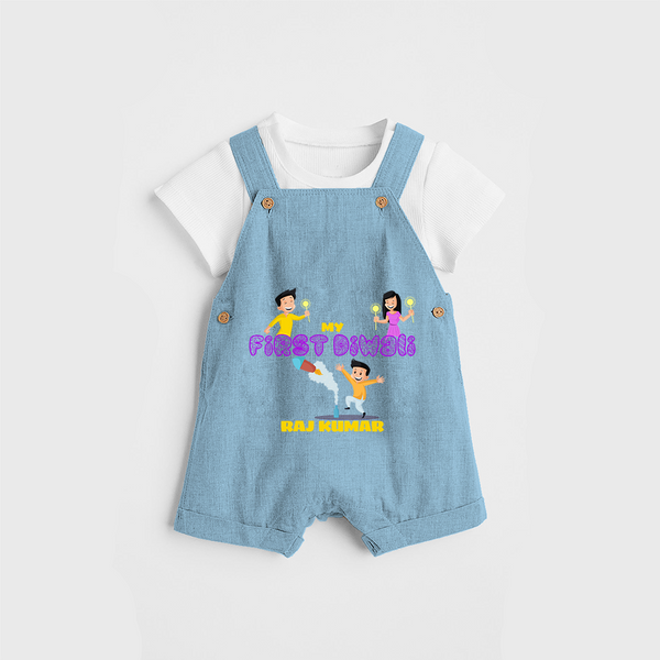 My First Diwali - Customized Dungaree Set For Kids - SKY BLUE - 0 - 5 Months Old (Chest 18")