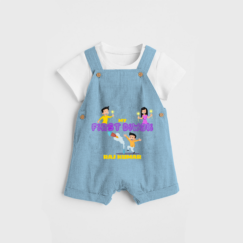 My First Diwali - Customized Dungaree Set For Kids - SKY BLUE - 0 - 5 Months Old (Chest 18")