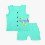 My First Diwali - Customized Jabla Set For Kids - AQUA GREEN - 0 - 3 Months Old (Chest 9.8")