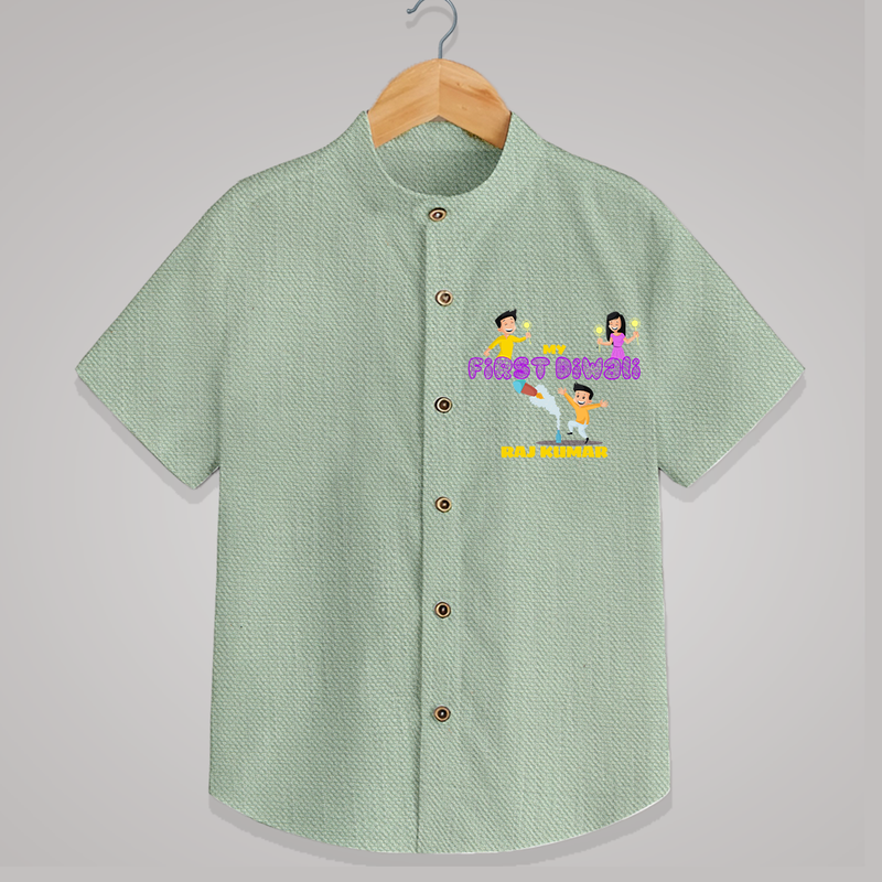 My First Diwali - Customized Shirt For Kids - MINT GREEN - 0 - 6 Months Old (Chest 23")