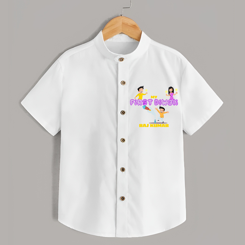 My First Diwali - Customized Shirt For Kids - WHITE - 0 - 6 Months Old (Chest 23")