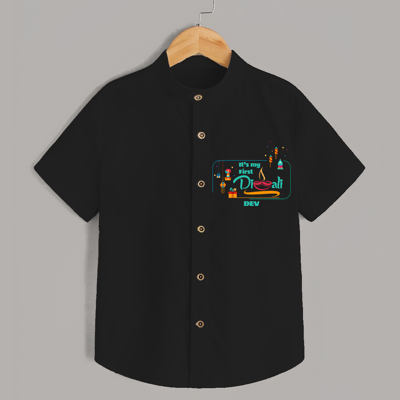 Its My First Diwali - Customized Shirt For Kids - BLACK - 0 - 6 Months Old (Chest 23")